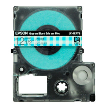 爱普生 LC-4CAY 标签打印机LW400/700/600P/1000P色带盒 印花系列 12mm宽幅（灰字/蓝白方格底）